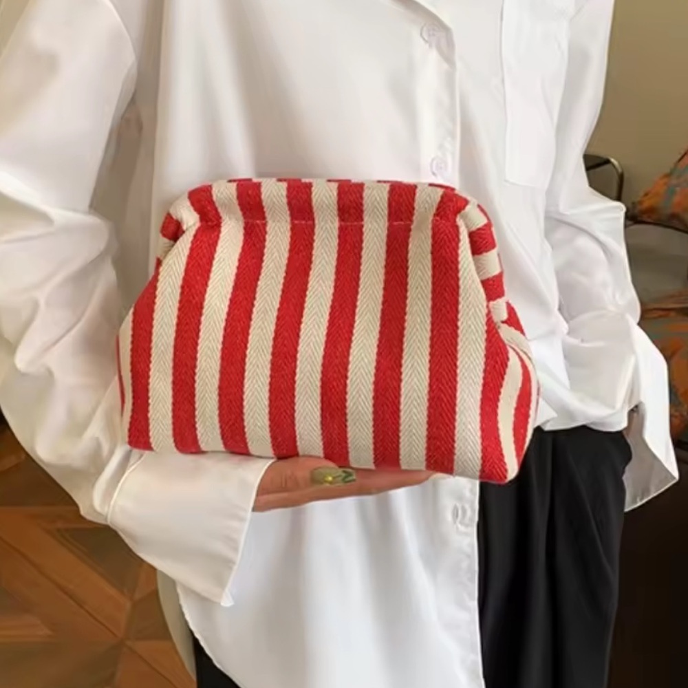 Red/White Striped Woven Crotchet Pouch - Picture 5 of 5